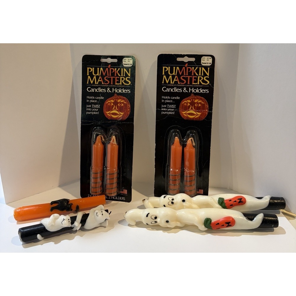 VTG Halloween Candles Ghost Black Cat Pumpkin Candle